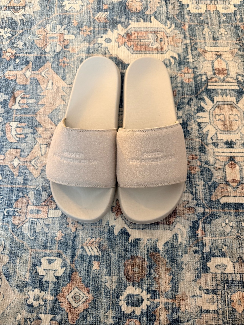 Neutral Suede Slide Sandals - Light Beige
